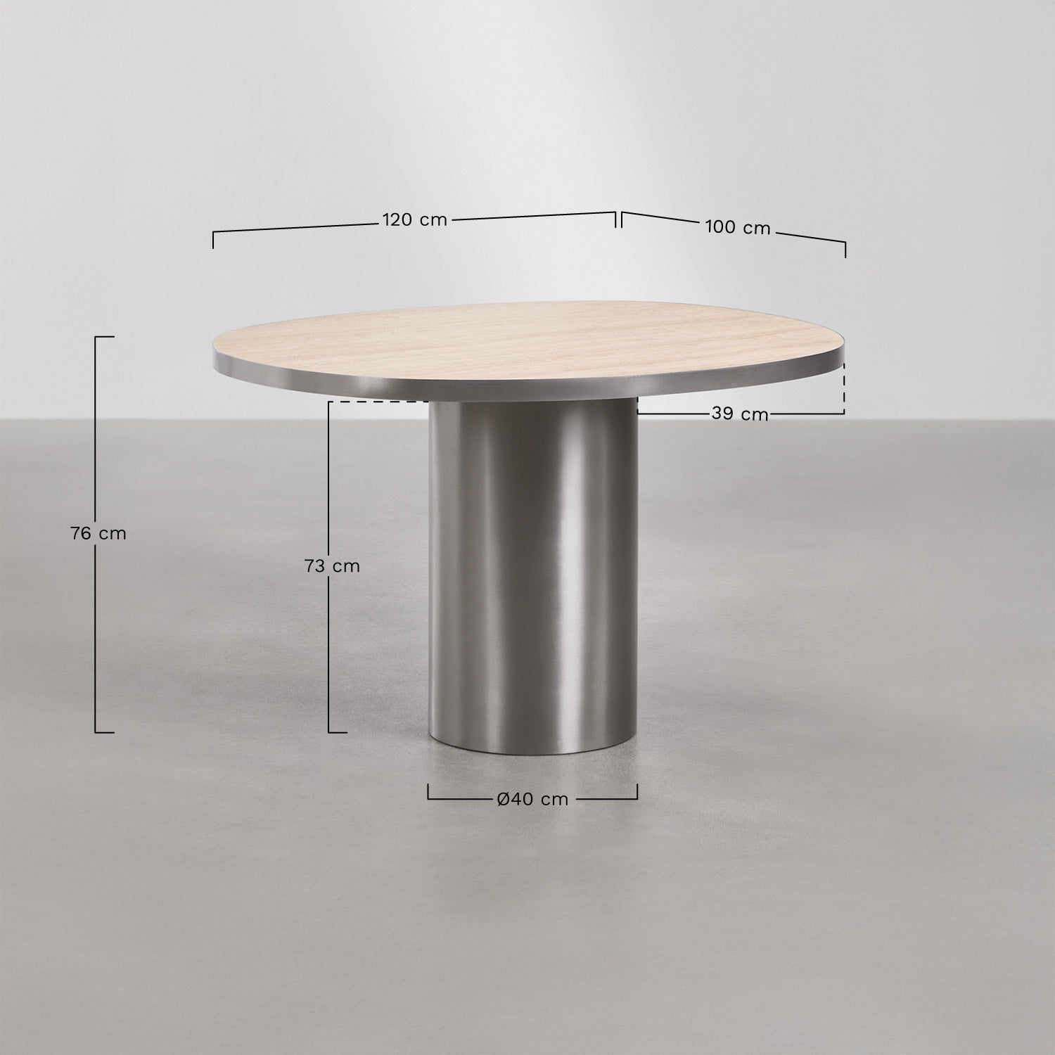 Table de salle à manger ovale 120x100 cm en pierre naturelle et acier inoxydable Fertrix