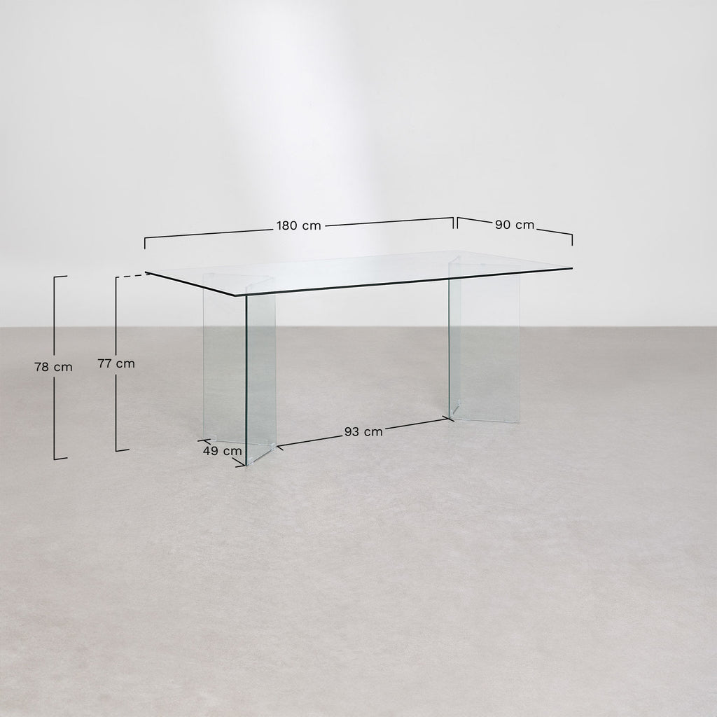 Table à manger rectangulaire 180x90 cm en verre trempé Purio