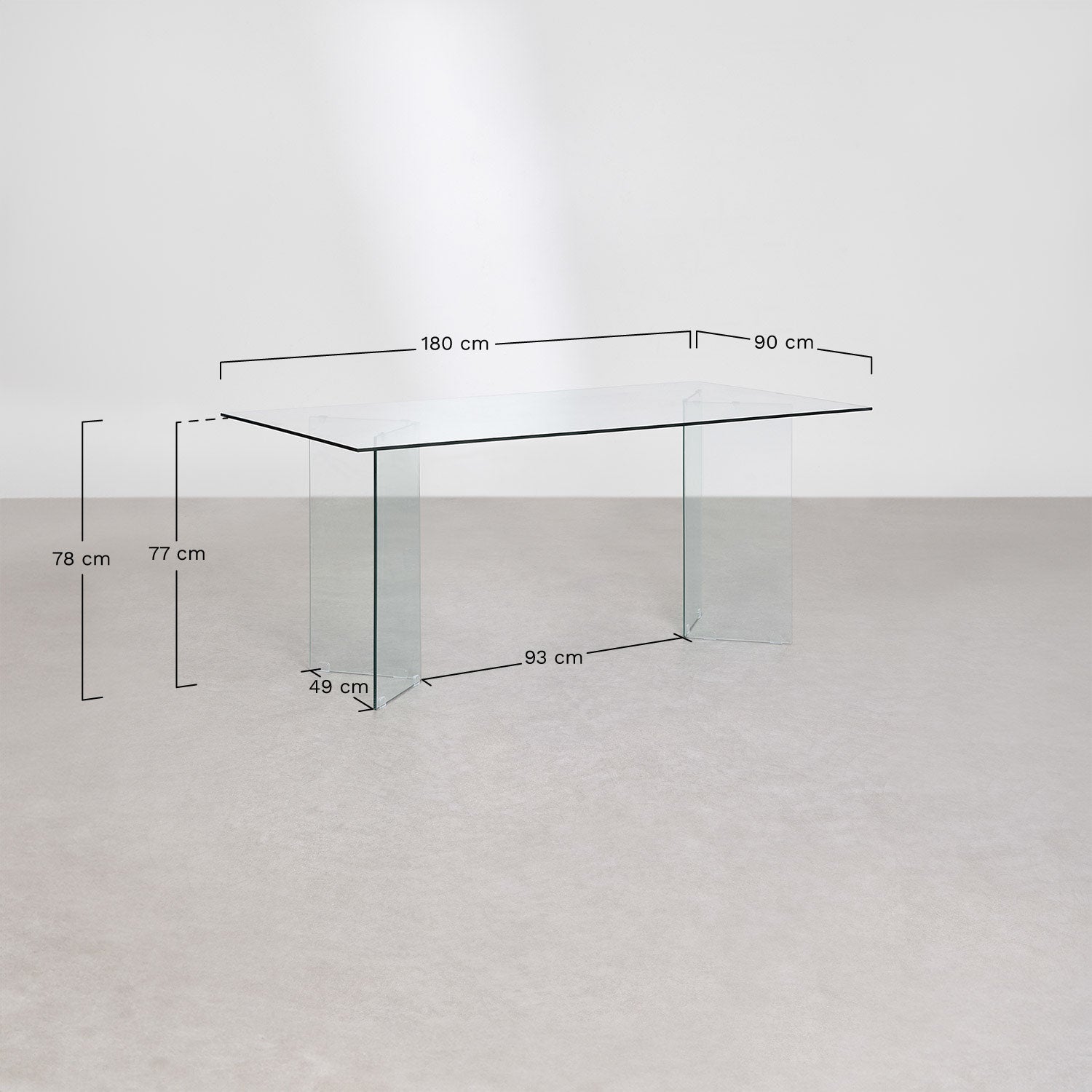 Table à manger rectangulaire 180x90 cm en verre trempé Purio