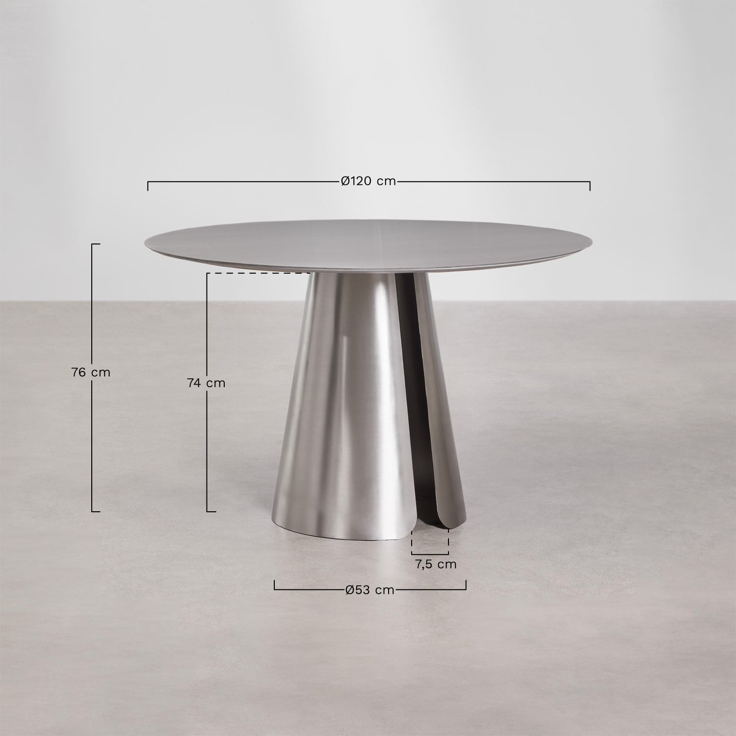 Table de salle à manger ronde Ø120 cm en acier inoxydable Baelor